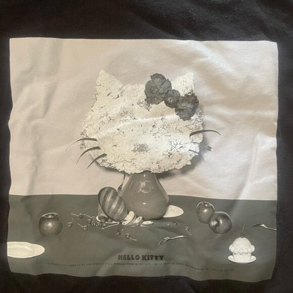 Hello Kitty Black Abstract Flower Vase Art Shirt - Picture 3 of 8
